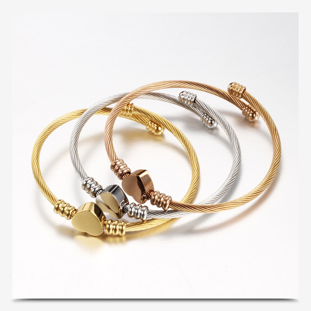 V -272 smykker dame bijoux armringe rustfrit stål snoet kabel wire hjerte charm armbånd armbånd til