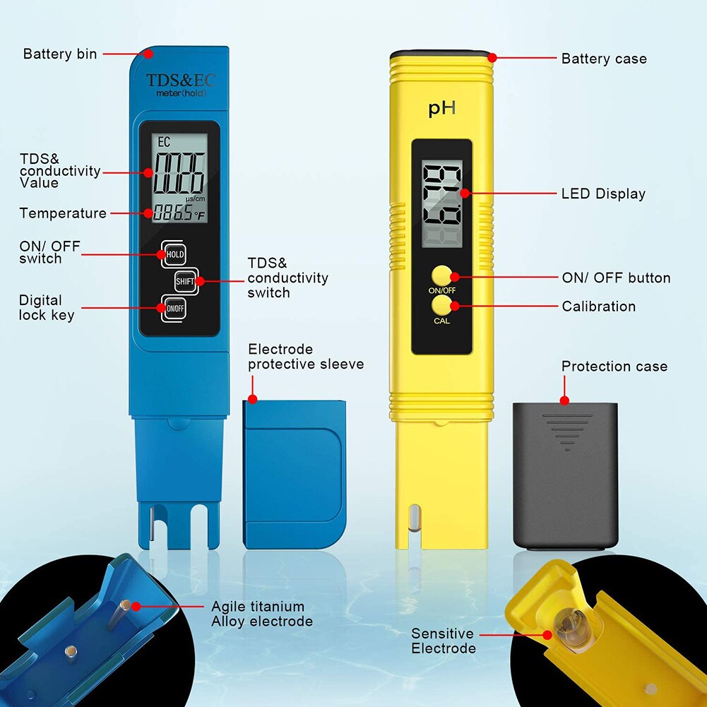 Digital 3in1 Water Tester TDS Temperature EC Meter LCD Display Ph Meter Swimming Portable Outdoor Elements
