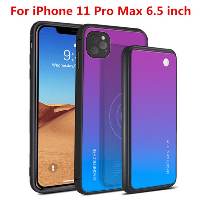 Wireless Charging Magnetic Battery Cases For iPhone 11 Pro Max Power Bank Case For iPhone 11 Pro/11 Backup Battery Charger Cover: Blue for 11 Pro Max