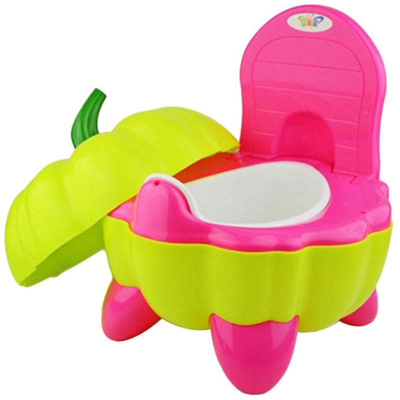 Sød babystol tegneserie folde potte lille barn bærbar træning plast toiletsæde græskar-lyserød + grøn: Default Title