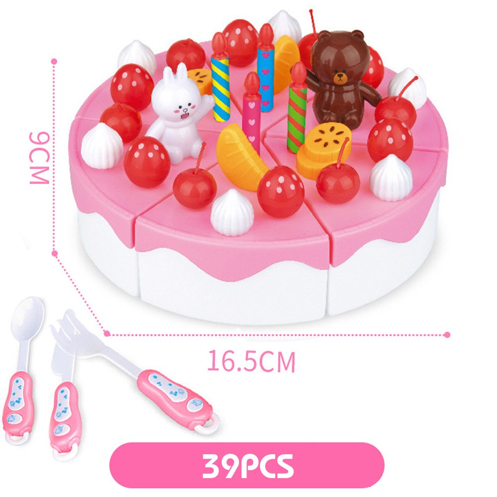 103Pcs Diy Fantasiespel Fruit Snijden Verjaardagstaart Keuken Voedsel Speelgoed Cocina De Juguete Speelgoed Roze Blauw Meisjes voor Kinderen: 39pcs pink