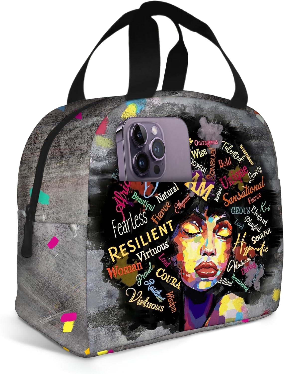 African American Women Lunch Bag Reusable Black Women Magic Insulated Lunch Box Portable Tote Bag for Women Travel Hiking: Blue