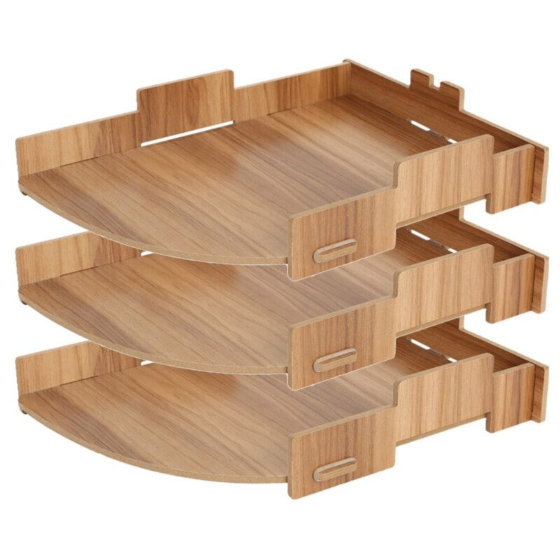 Wood Desk Organizer File Paper Storage Holder Stand Office Bureau Sorter Container