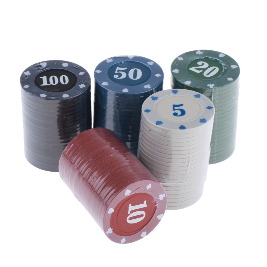 100 Stuks Plastic Poker Chips Met Aantal 5,10,20,50,100-Tellen Chips