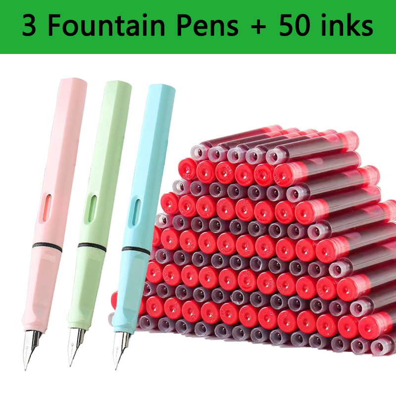 Juego de tinta reemplazable para pluma estilográfica, tinta negra/azul/roja EF, suministros escolares, papelería para escribir, caligrafía, 53 Uds.: Castaño