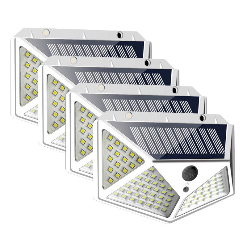 100 Led Solar Light Outdoor Zonne Wandlamp Led Lamp IP65 Pir Motion Sensor Lampara Solar Verlichting Tuin Decoratie Verlichting: 4pcs / white