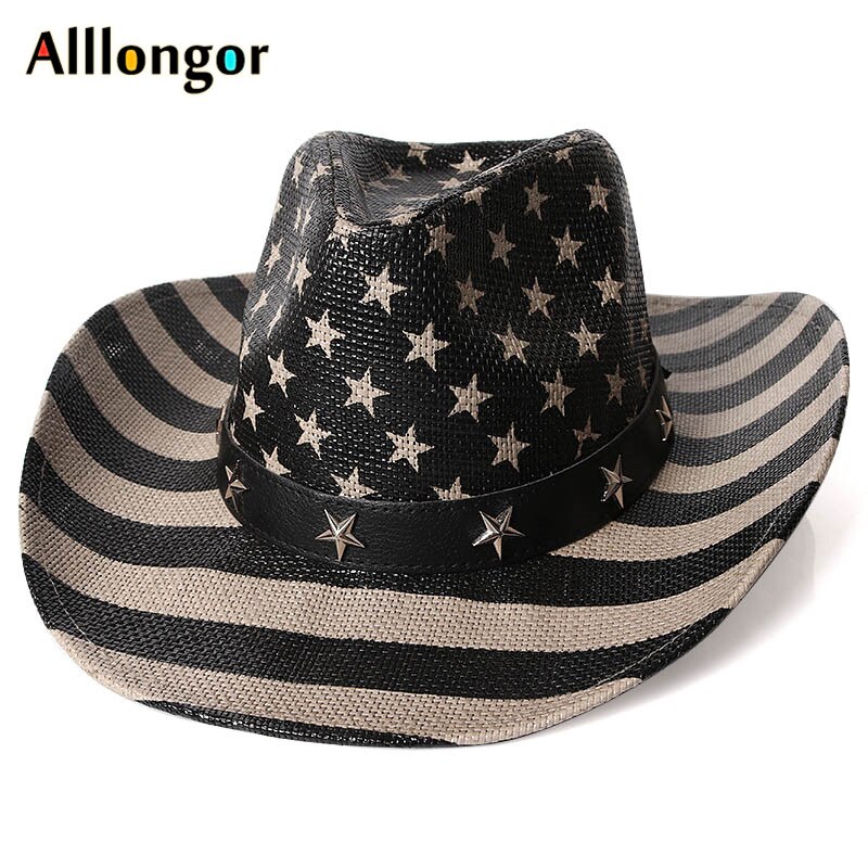 Zachodnie kowbojskie kapelusze męskie modne w paski letnie kobiety niedz kapelusz Vaquero sombrero hombre kapelusz kowbojski kraj Chapeau Homme Panama: color3