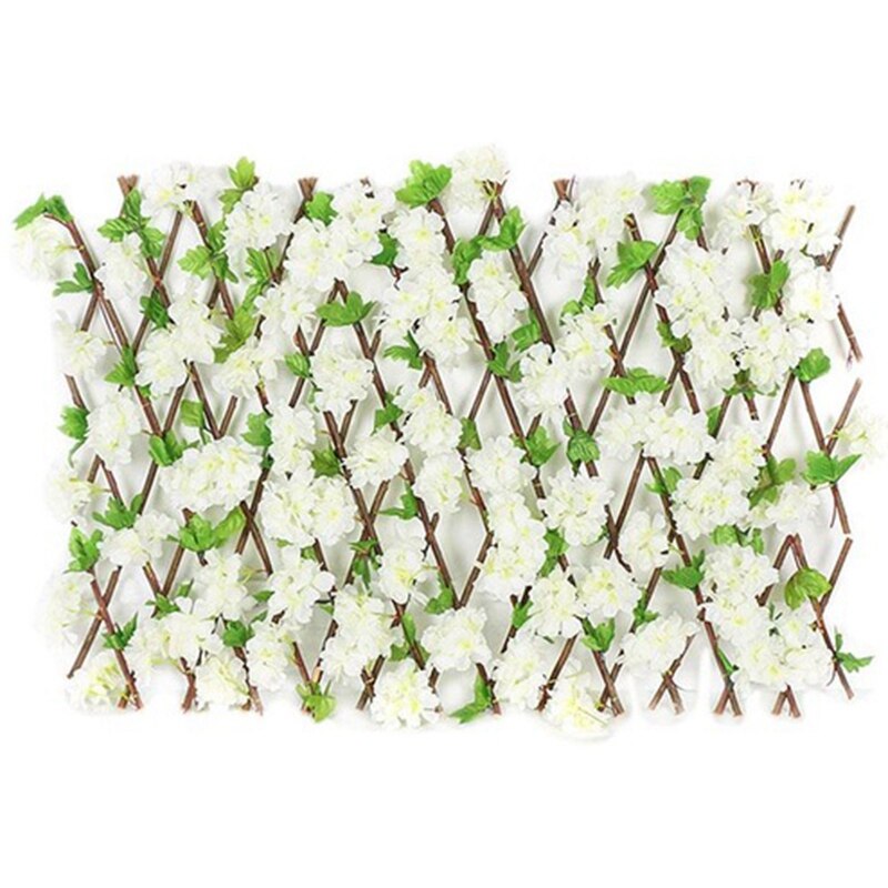 Haven hegn pil træ hæk med kunstige blomster blade haven dekoration sning ekspanderende trellis: Hvid