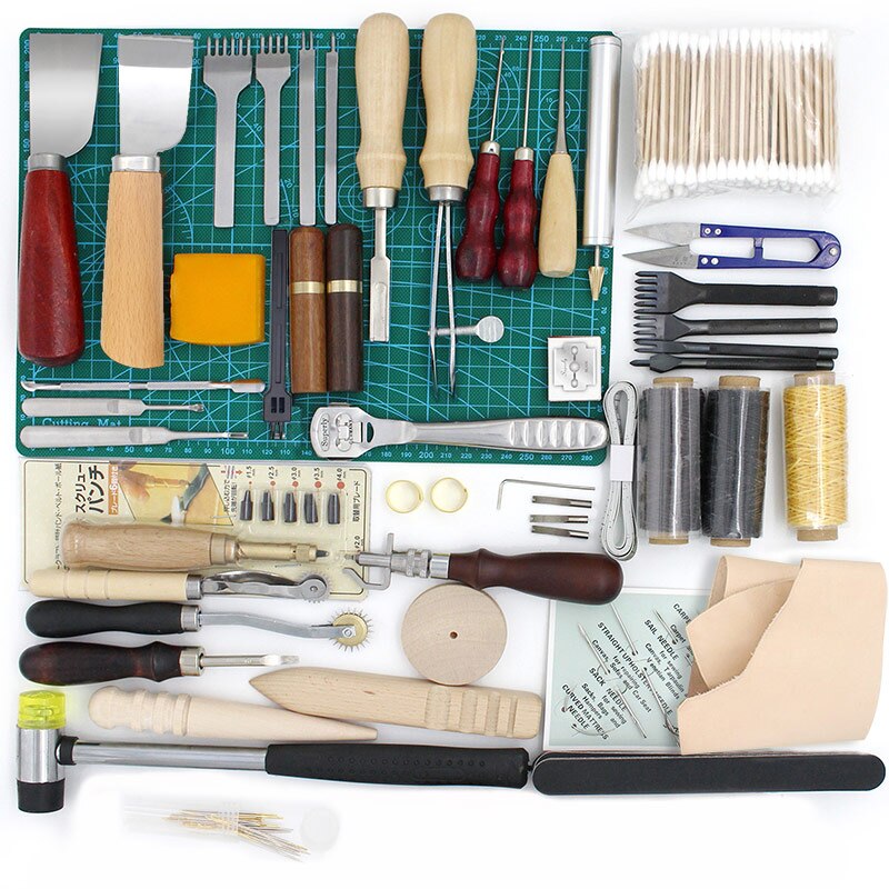 Leather Craft Tools Punching Hole Cutting Knife Suture Needle Basic Hand Stitching Sewing Tools, Manual Peeling Edge Process