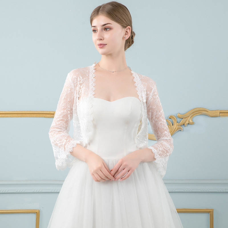 Schwarz Rosa Spitze Bolero Femme Mariage Appliqued Hochzeit Mantel Jacke Braut oben Abend Jacke Für Frauen: Weiß