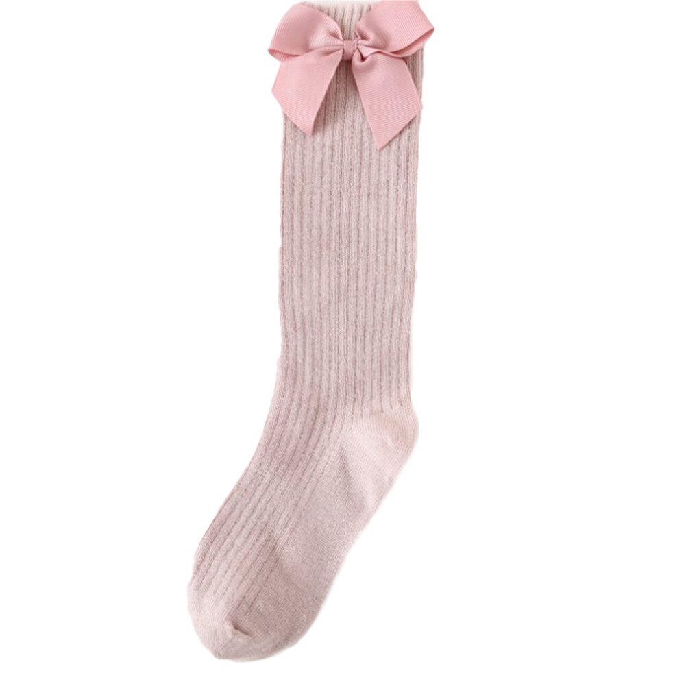 Baby Meisjes Boog Sokken Effen Kleur Katoenen Sokken Ademend Lange Buis Sokken Voor Meisjes 1-8 Jaar: Roze / 6-8 Years