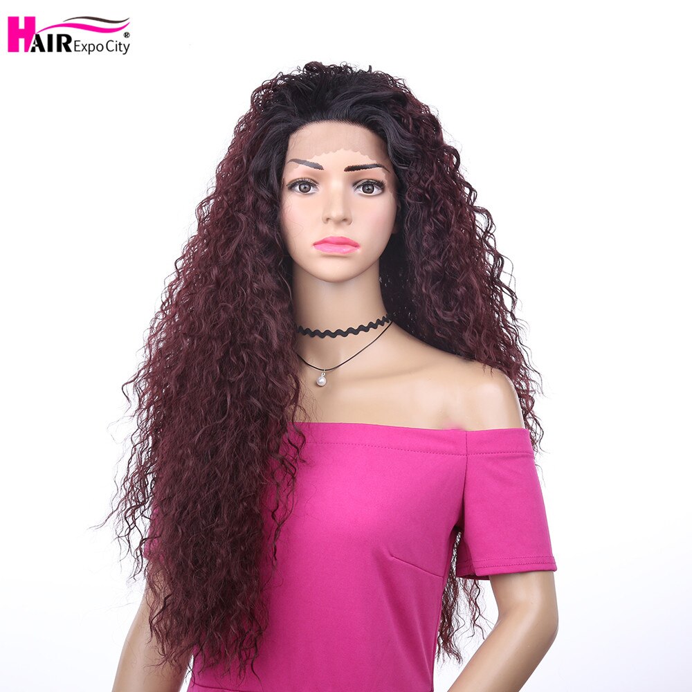 24 tommer lang kinky krøllet paryk afro fluffy hår syntetisk blonde front paryk til sorte kvinder varmebestandigt ombre brown hair expo city
