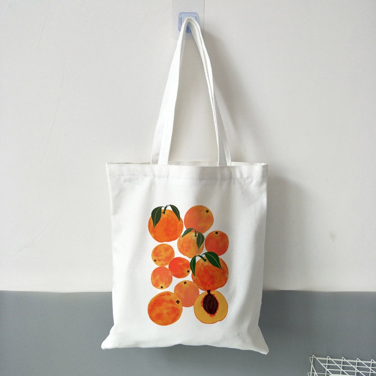 Oranje Oogst Canvas Draagtas Voor Vrouwen Doek Cartoon Witte Schoudertas Leuke Boodschappentassen Vrouwelijke Partij Handtas: B0363-TBWH-M