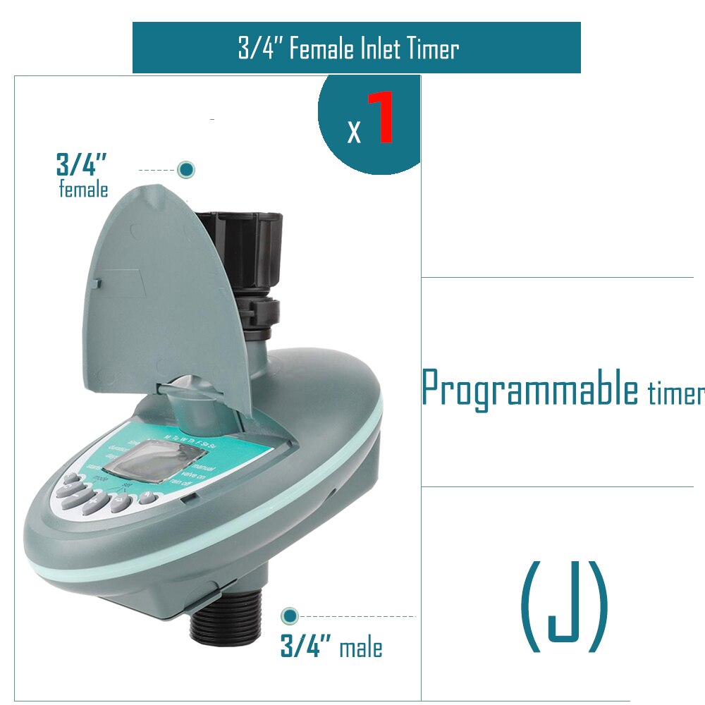 Garden Water Timer Rain Sensor Solar LCD Double Dial Controller Watering Irrigation 1/2'' 3/4'' Tap Joint Solenoid / Ball Valve: J-1PC