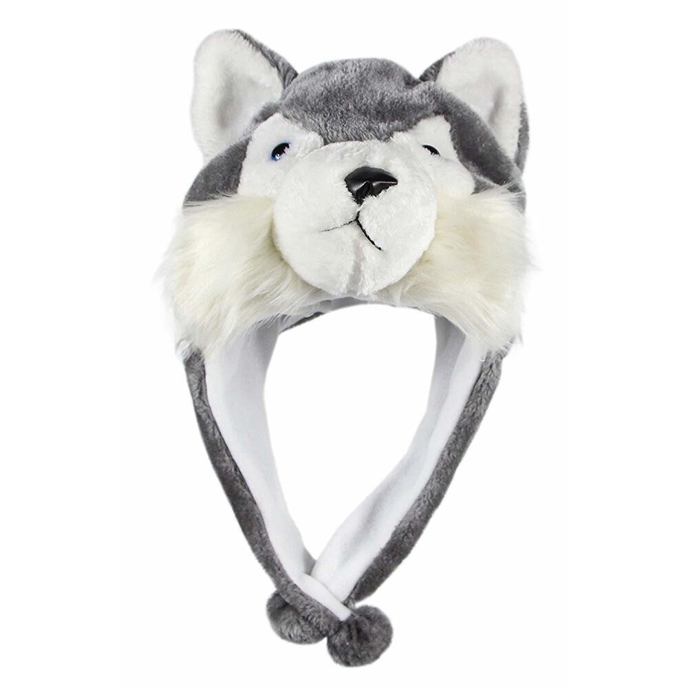 Cartoon Plush Animal Fuzzy Beanie Warm Hat Winter Adult Women Mens Children Cosplay Costume: wolf