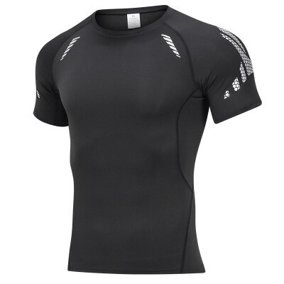 Quick-drying Fitness Clothes Men's Running Compression Clothing Summer Basketball Training Stretch Short-sleeved Sports: S / Black