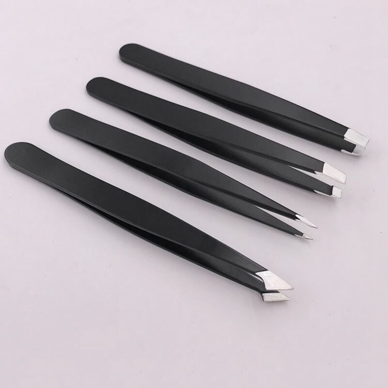 Øjenbryn pincet sæt  - 4- stykke daglige skønhedsværktøjer til hårfjerning, bedste præcision (sort)