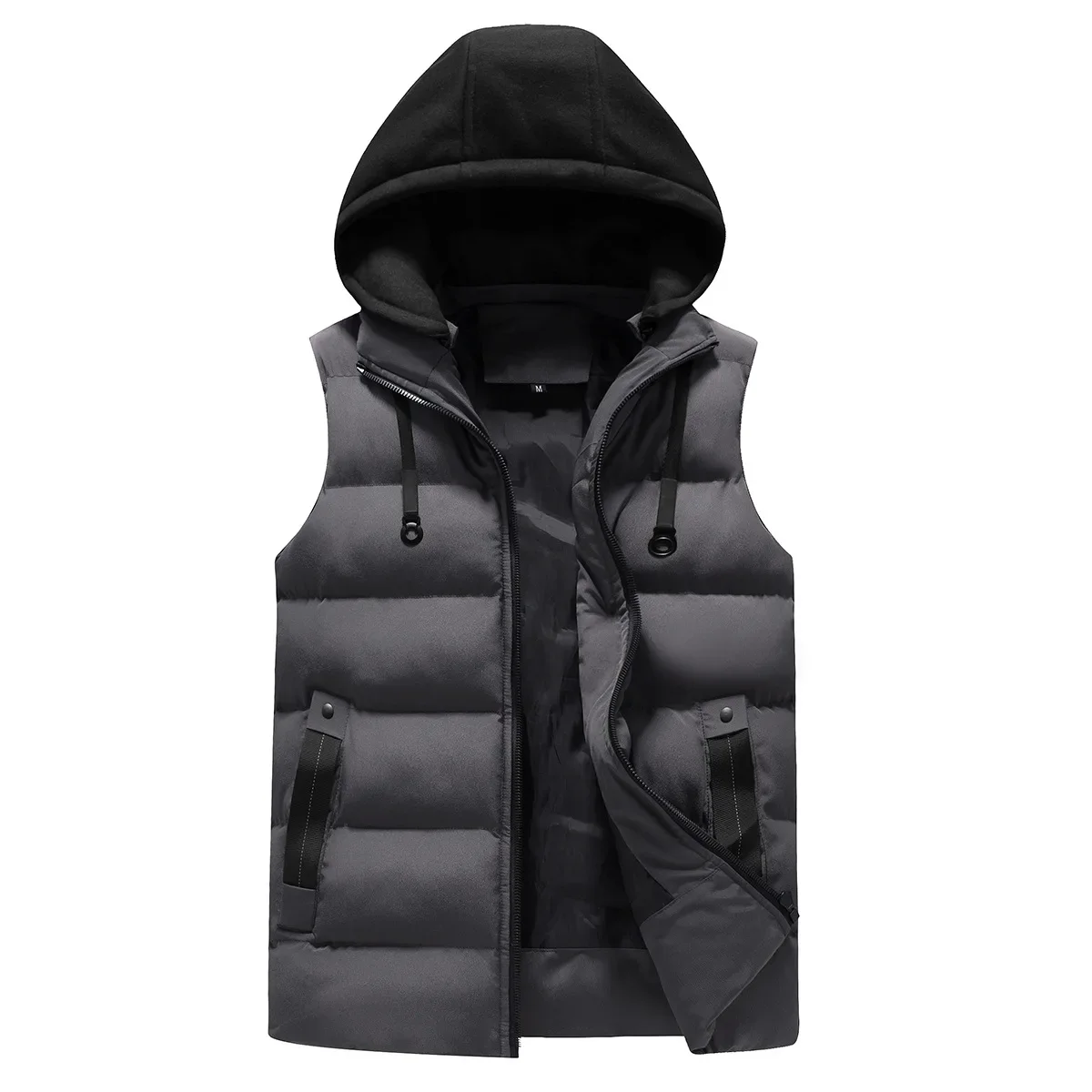 heren casual warm vest met capuchon effen dikker vest herfst winter waterdichte warme mouwloze jassen outdoor vest voor mannen: L / GRIJS