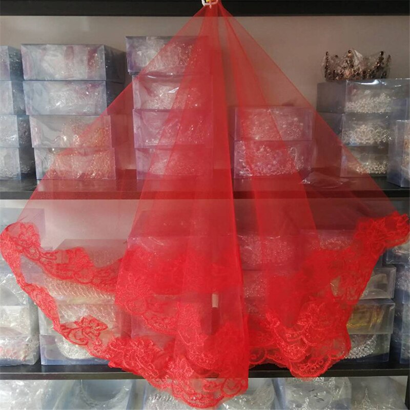 Voile de mariée monocouche dentelle broderie pour les femmes 1.5 M crypté Net mariage voile rouge coiffure bijoux: 2