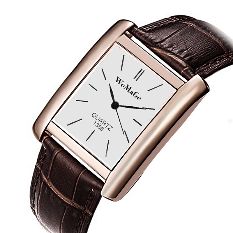 Womage kvinders ure top brand luksus damer ur kvinder ure læderrem kvinders rektangel ur ur reloj mujer: Brun 2