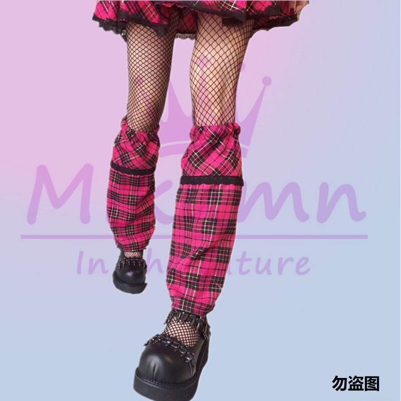 Japanese Harajuku Girls Cute Lace Plaid Leg Warmer Socks Gothic Lolita Sweet Knee High Leg Cover Chic Streetwear: rose pink