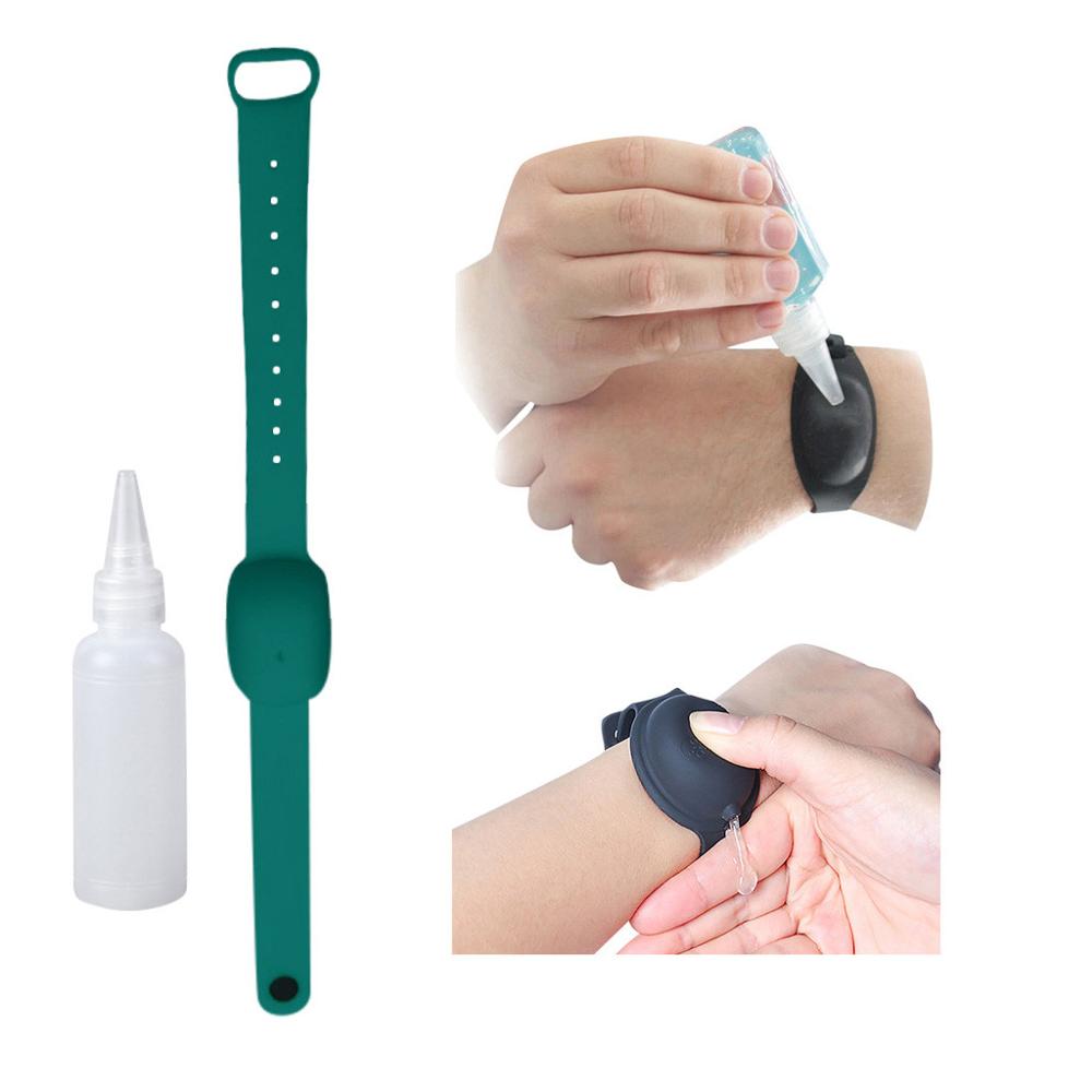 10ML Wearable Portable Refillable Bottles Wristband Hand Dispenser Soap Bracelet Refillable Bottles Hand Sanitizer Dispenser: green