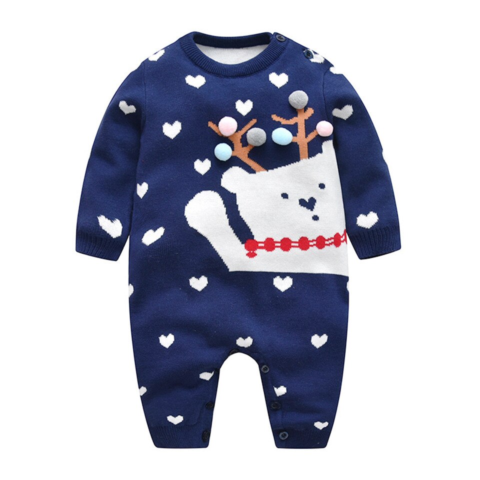 Cute Baby Girls Christmas Sweater Winter Boys Sweaters Kids Clothes Cartoon Deer Embroidery Christmas Children Girls Knit Tops: Blue / 24M