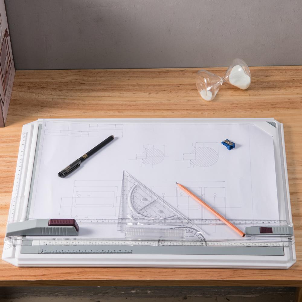Drawing Board A3 Draft Painting Board with Parallel Rulers Corner Clips Head-lock Adjustable Angle Art Draw Tools