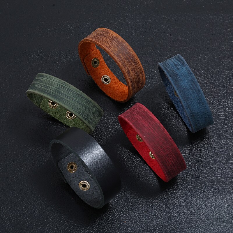 Retro Vintage Punk Stijl Mannen Armband Brede Leren Knop Sluiting Verstelbare Wrap Armbanden Voor Vrouwen Mannen Sieraden