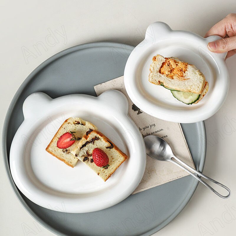 Plateau en céramique moderne mignon ours blanc Restaurant occidental assiette à Dessert chambre à coucher bureau bijoux organisateurs plateaux décoration de la maison