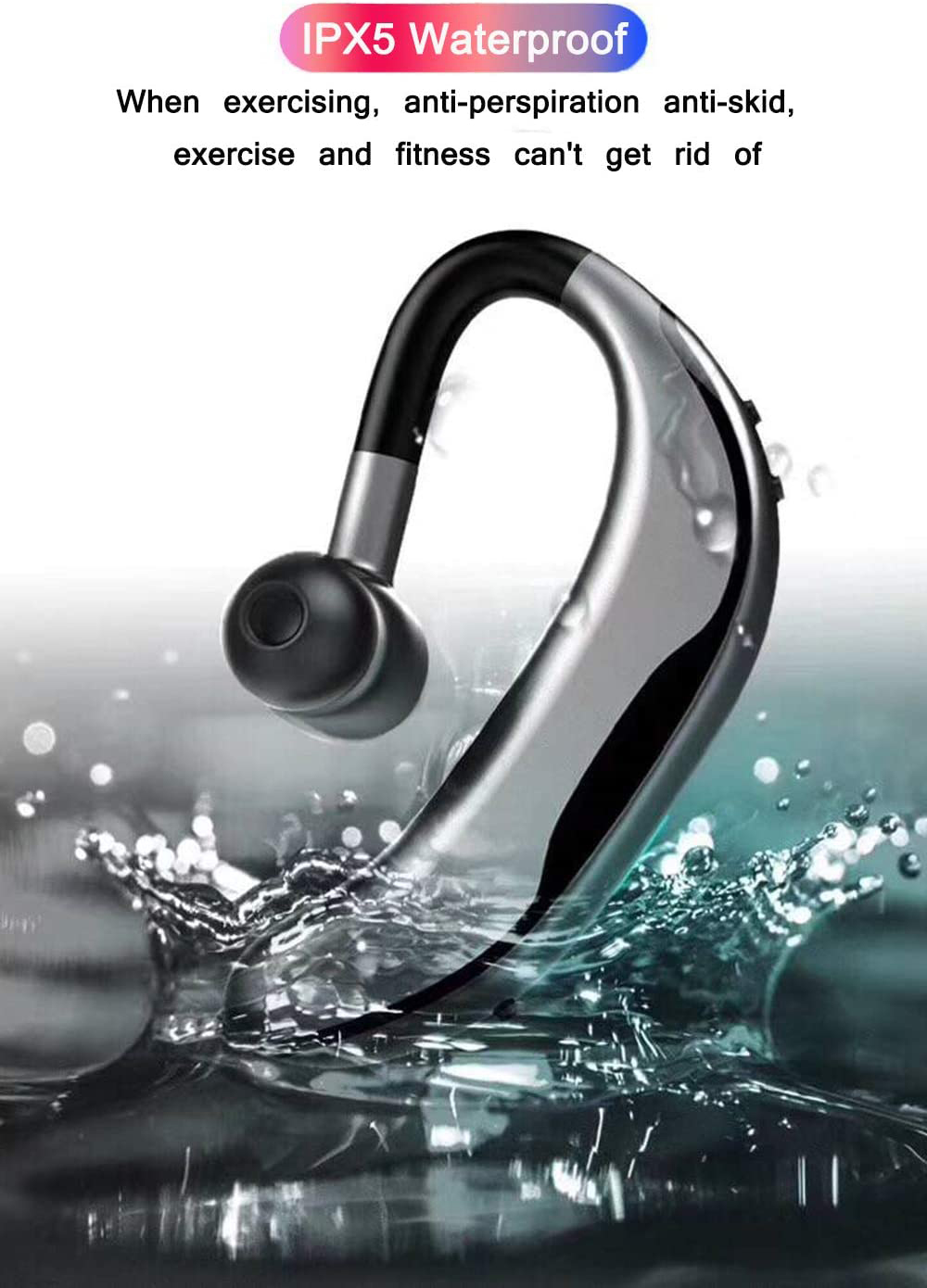 Bluetooth Headset Wireless Hands Free Earpiece with Microphone Waterproof Earbud V4.1 Car Headphones for Office Driving