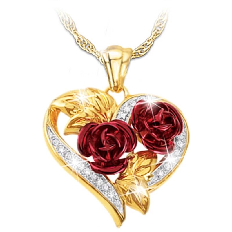 Liefde Hart Rode Roos Hanger Ketting Voor Vrouwen Meisje Goud Kleur Ketting Choker Mode-sieraden Christmas Valentijnsdag: A