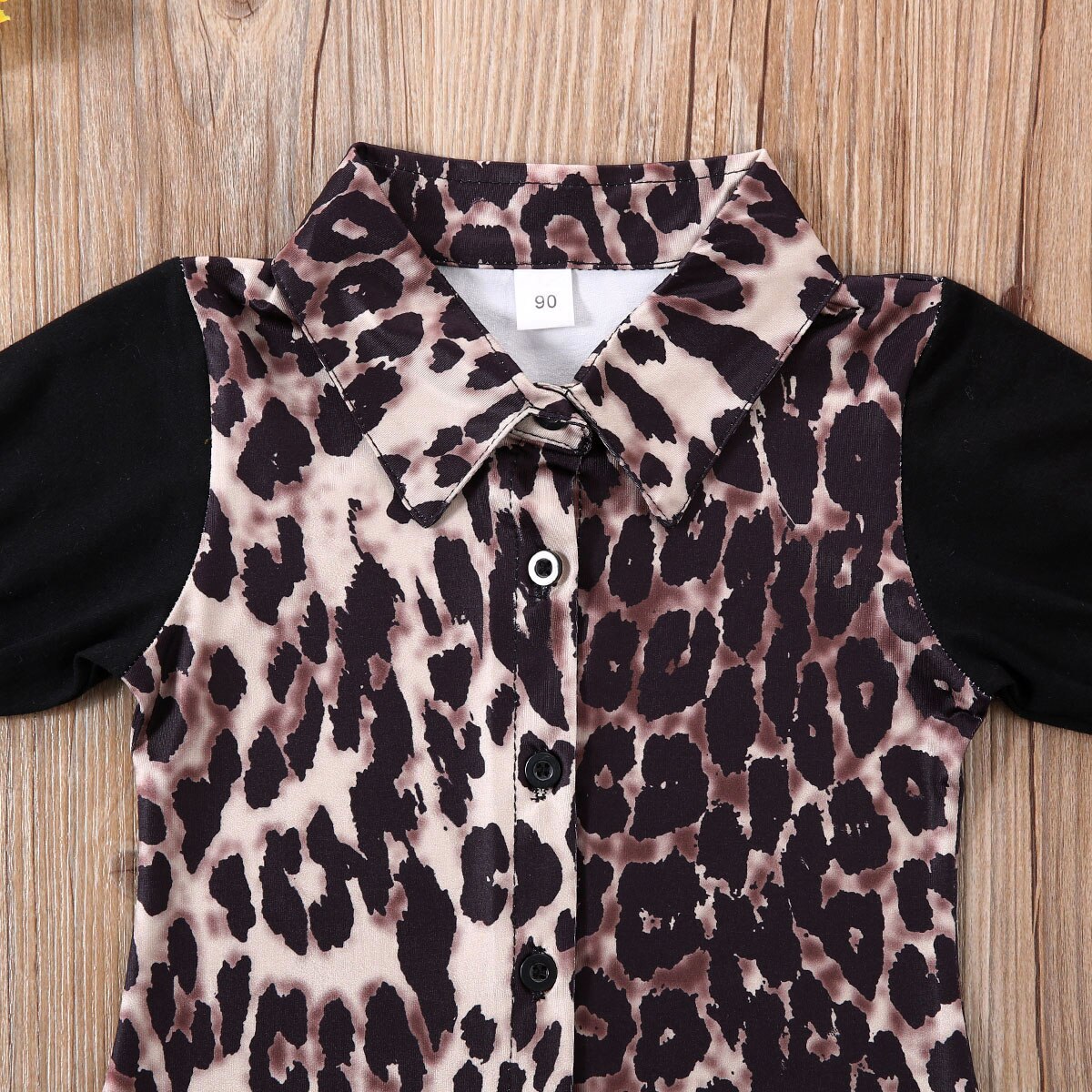 1-6Years Kids Baby Girl Leopard Shirts Summer Short Sleeve Turn-down Collar Buttons Child Girl Long Shirt Casual Tops