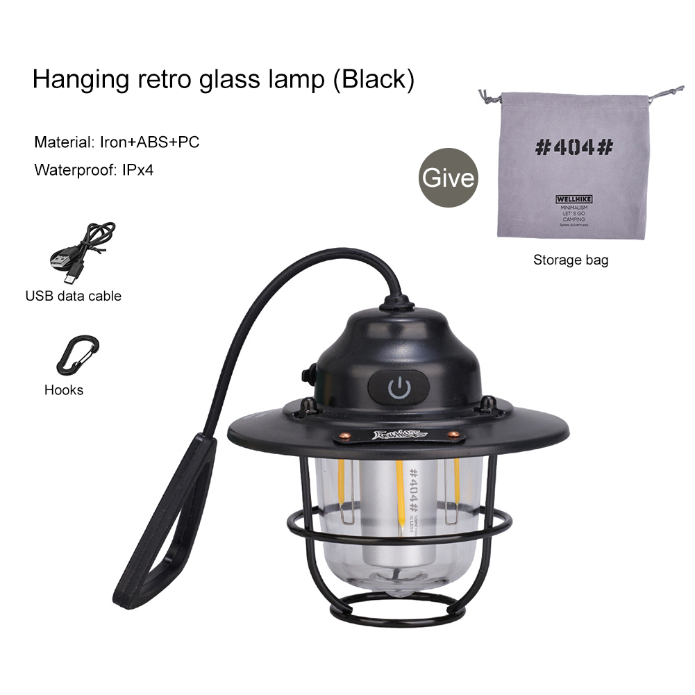Retro Draagbare Camping Lantaarn Waterdichte Tent Hanglamp Met Haak Traploos Dimmen Licht Camping Noodverlichting Indicato