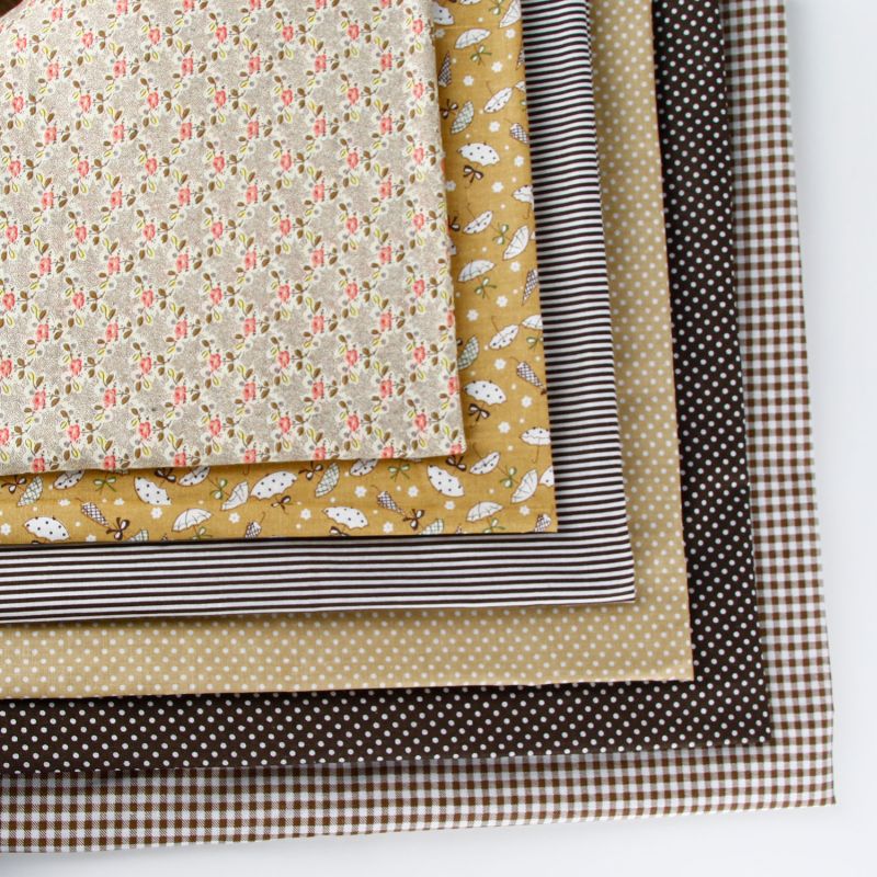 50 x 50cm 100% cotton fabric floral print fabric for DIY sewing patchwork Mixed Style cloth material: 6pcs in one brown