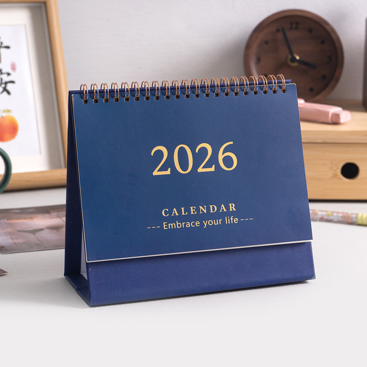 1 pc Cover Desktop Desk Calendar, Portable Foldable - Table Calendar, Writeable Memo, School & Office Desktop Decoration: Blue