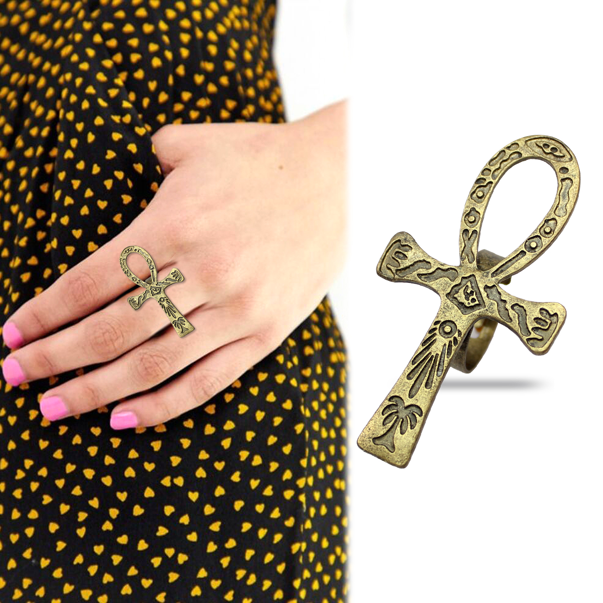 10x5cm Vintage Egyptian Life Big Ankh Cross Pendant Long Chain Necklace Jewelry Men and Women Accessories: Blue Zinc