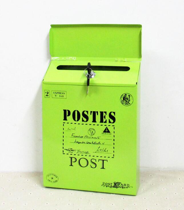 Metalen Brievenbus Met Slot Muur Suggestie Doos Koffie Winkel Decoratie Bruiloft Bar Postbus Brief Mail Box Woondecoratie: Green 1