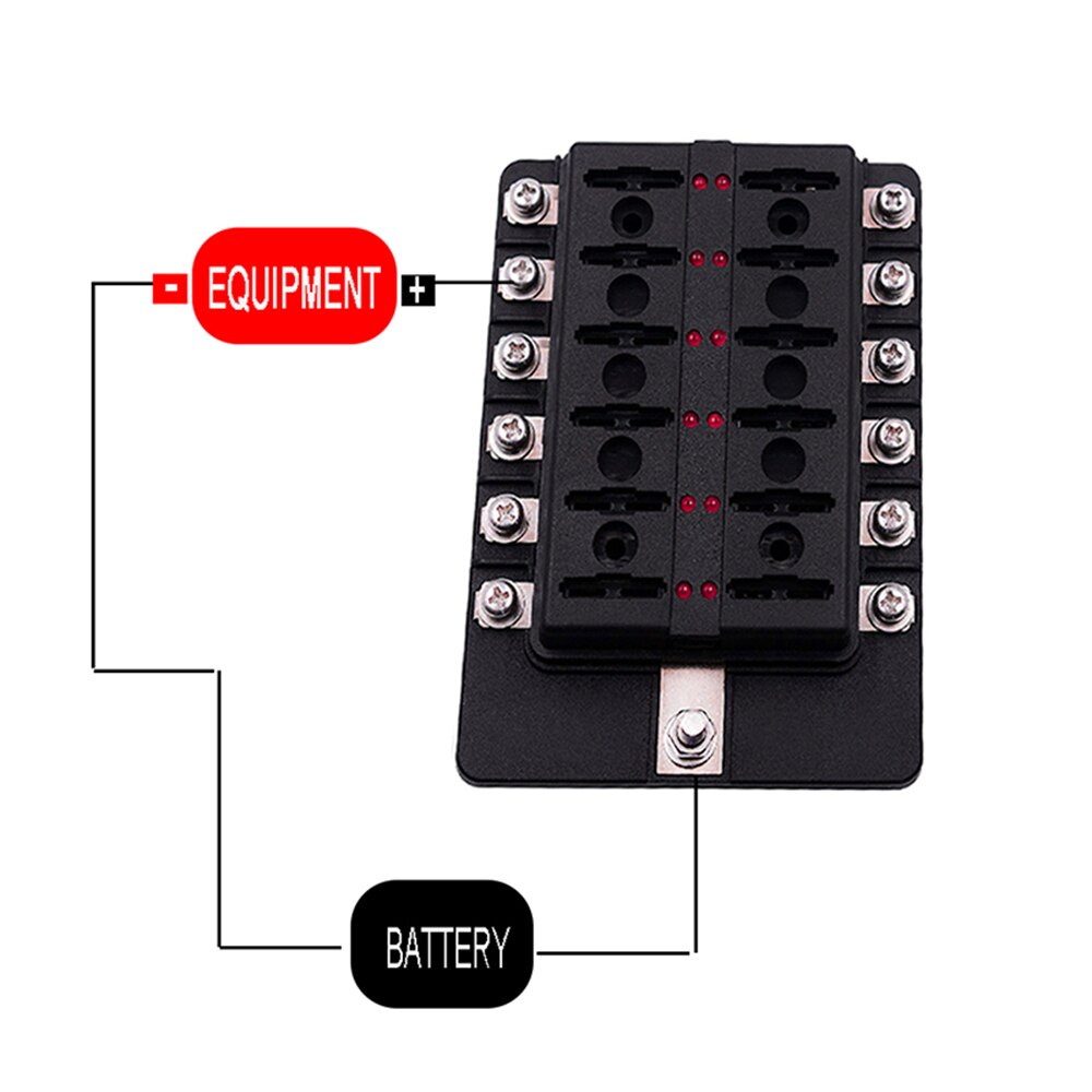 Car Boat Fuse Box Holder 12 Way Blade Fuse Box with LED Warning Light Kit fit for 12 V 24V