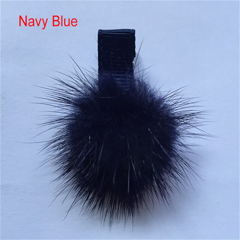 Untamed 12 pcs/lot mini solide fourrure pompon boule filles petite jolie pince à cheveux enfants épingles à cheveux accessoires pour cheveux pompon boule de cheveux clips: 01 bleu marine