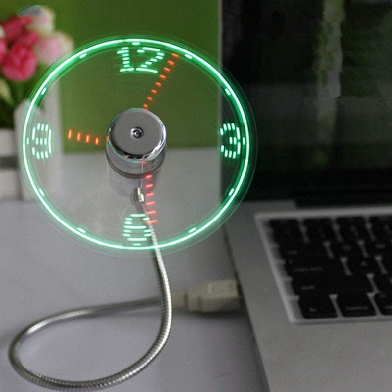 USB LED Clock Fan - Mini Flexible Quiet Cooling Fan with 2 USB Ports for Office, Home & Travel
