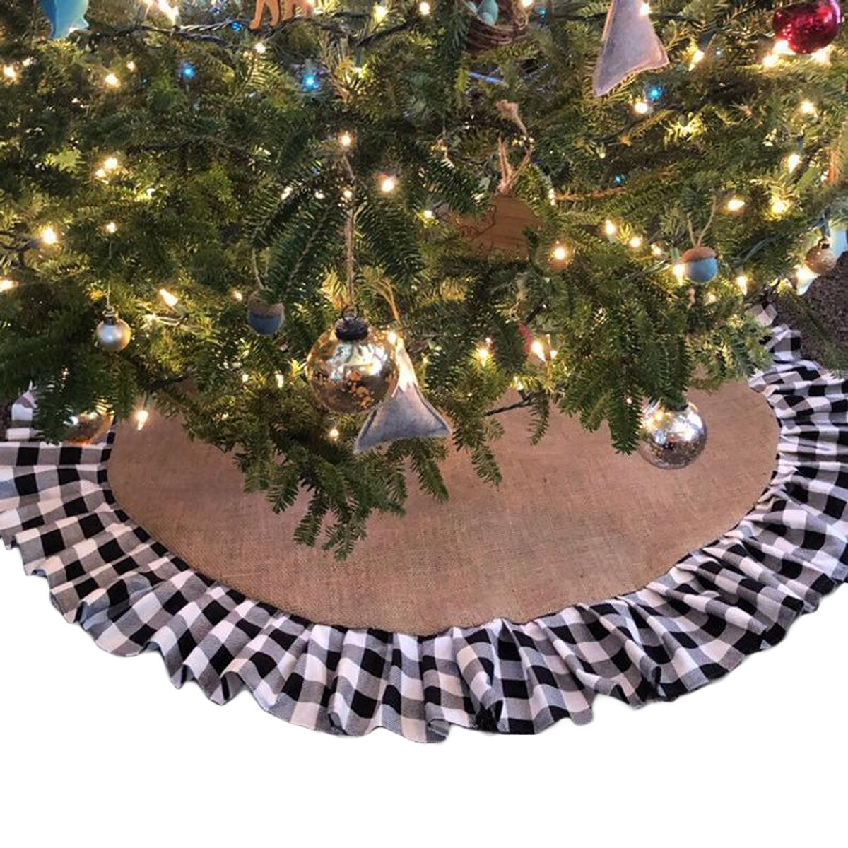 Christmas Tree Skirt Pleated Plaid Christmas Tree Skirt Apron Christmas Party Decorations