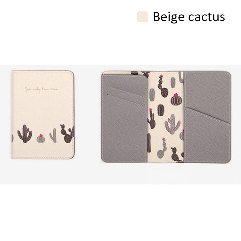 BONAMIE-funda de pasaporte con estampado de flamenco, patrón de animales, porta pasaporte de viaje, bolsas para billetes de avión, funda para tarjeta de identificación: Beige Cactus