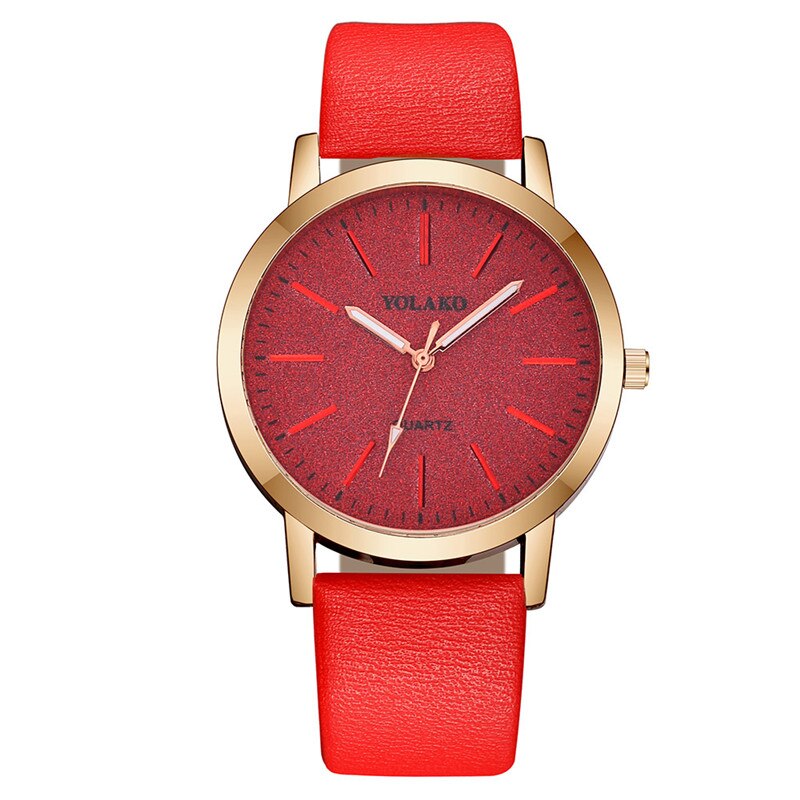 Yolako luksus dameklokker skinnbånd rundt enkel kvarts analog armbåndsur star dial casual kvinnelig klokke  xb40: Rød
