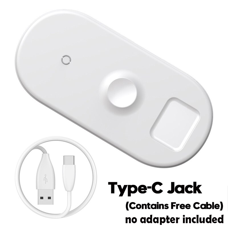 Cargador inalámbrico Baseus 3 en 1 para iPhone 12, Samsung, almohadilla de carga rápida inalámbrica para Apple Watch 5 4 3 para Airpods Chargepad: Blanco