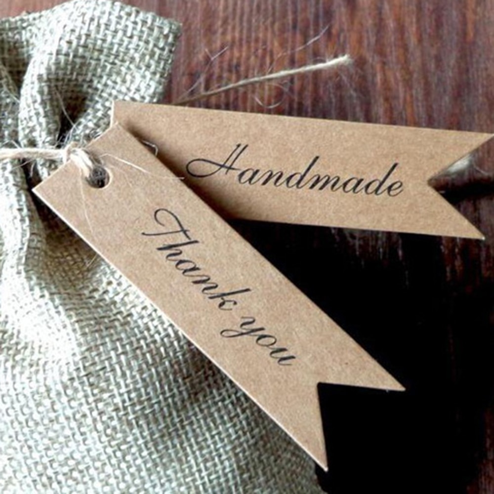 Etiquettes suspendues faites à la main | Étiquettes Kraft de remerciement pour mariage/bonbons/produits de bébé, 100 pièces/lot