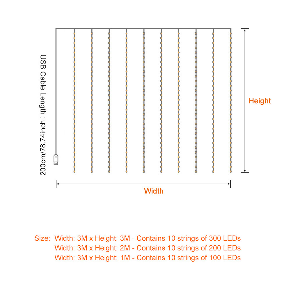 Guirnalda de luces para cortina, luces de hadas alimentadas por USB, 8 modos de iluminación con Control remoto, decoración del hogar de Navidad y Año , 1 ud.