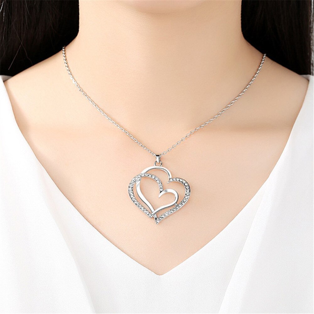 Love heart zircon diamonds pendant necklaces for women gold &white gold silver color chain choker jewelry accessory