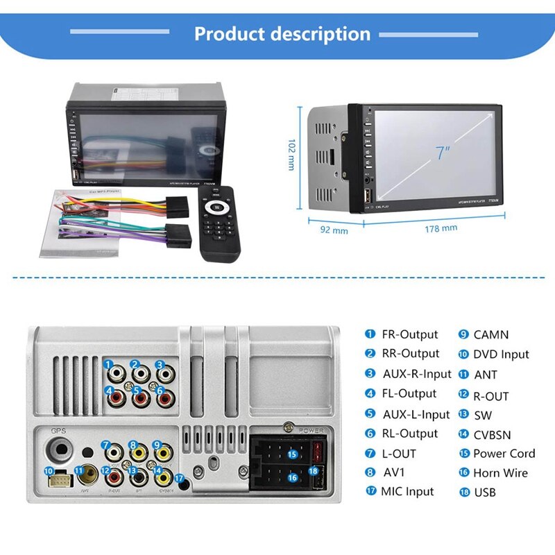 7inch Car Stereo 2 Din HD Bluetooth MP5 Video Digital Player Support D-Bus Mirror Link Wireless Remote Control Hands Free Multim