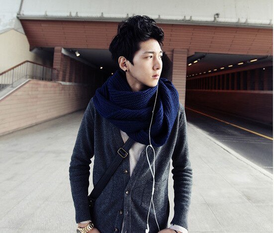 Mandlig vintervarmer sort marineblå gråfarvet akrylstrikkede tørklæder til herrer